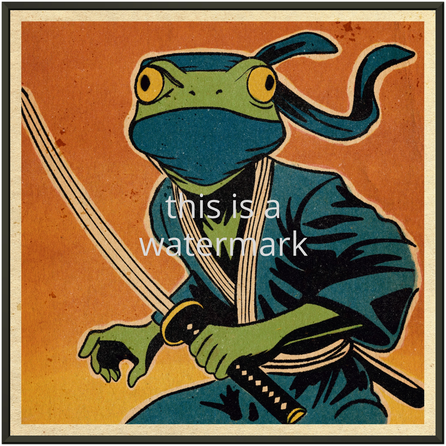 Ninja Frog / 50x50cm digitaltrykk med ramme.