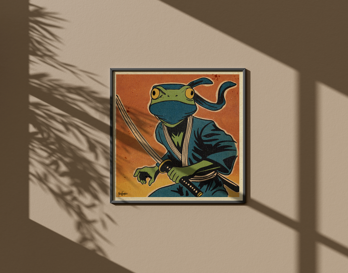 Ninja Frog / 50x50cm digitaltrykk med ramme.